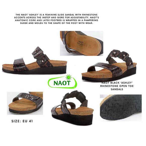 Naot Black ‘Ashley’ Rhinestone Open Toe Slide Sandals - Picture 1 of 9